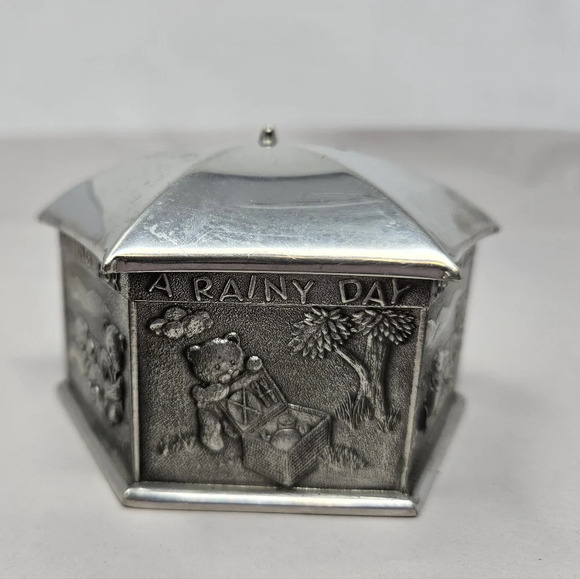 Royal Selangor Pewter Hexagon 3D Teddy Bear Umbrella Savings Bank 3 X 2.5 - Picture 4 of 9